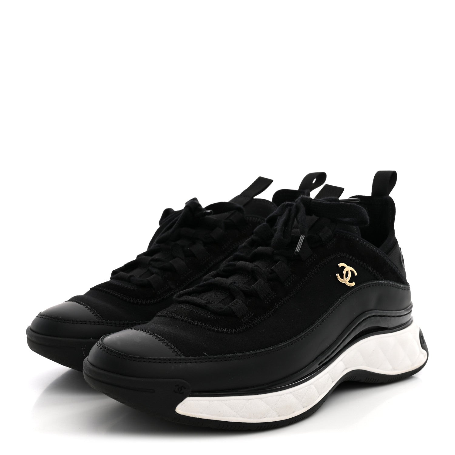 Chanel Velvet Calfskin Mixed Fibers CC Sneakers 40 Black 4 of 11