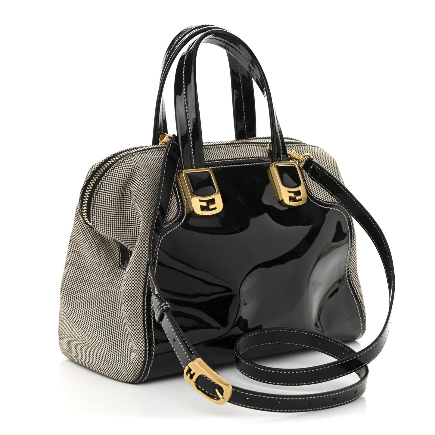 Patent Canvas Small Chameleon Tote Black