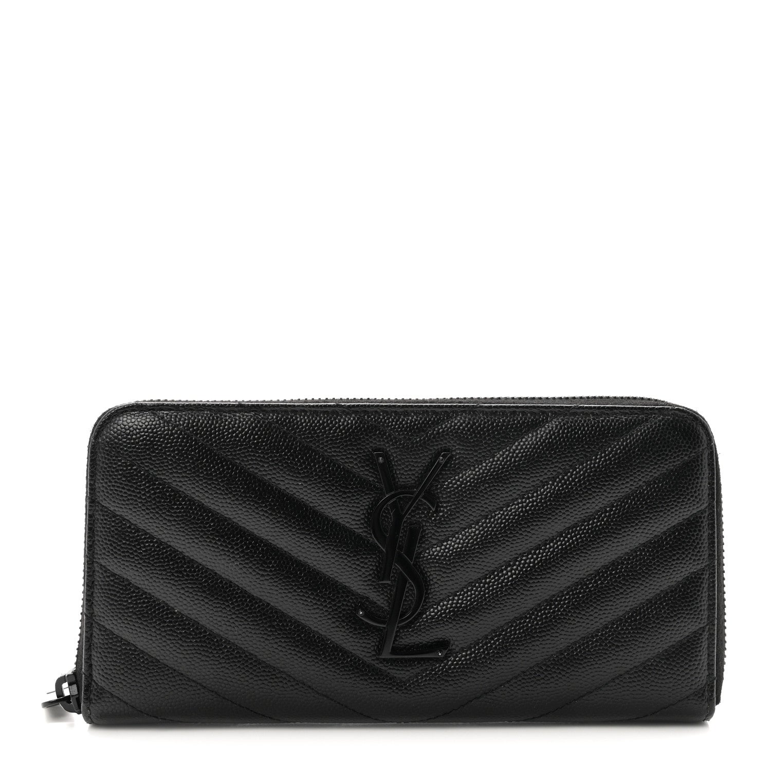 Saint Laurent Grain De Poudre Matelasse Chevron Monogram Monochrome Zip Around Wallet Black 1 of 6