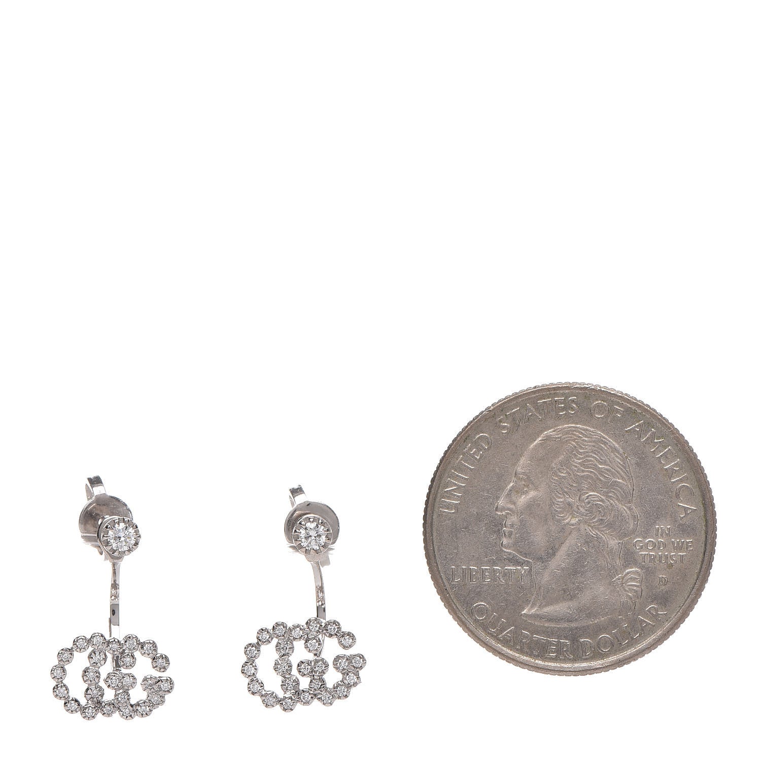 Gucci 18K White Gold Diamond Running G Drop Earrings 2 of 6