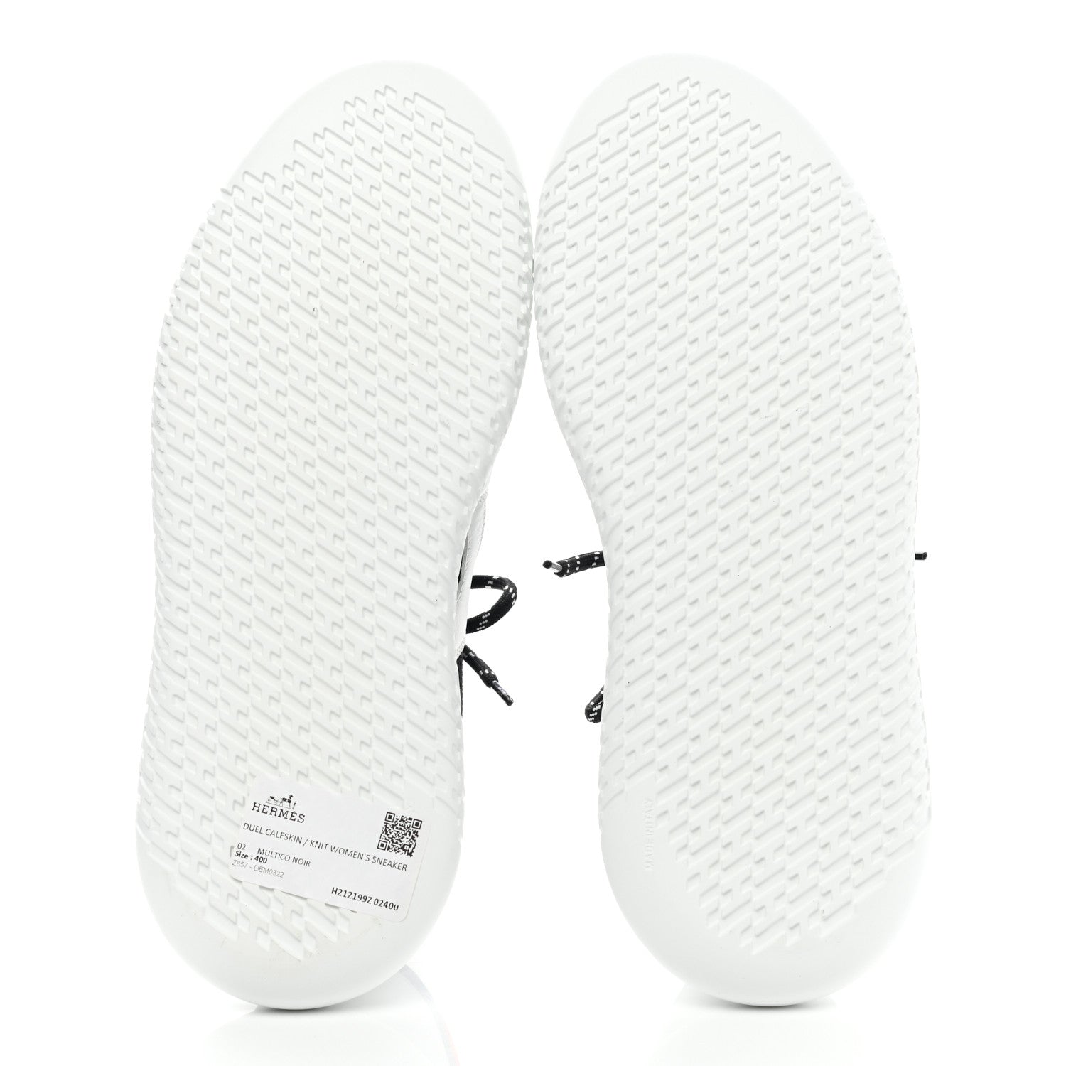Hermes Technical Canvas Calfskin Womens Duel Sneakers 40 White Black 5 of 9