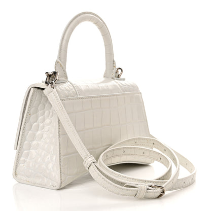 Balenciaga Shiny Calfskin Crocodile Embossed Hourglass Top Handle Bag XS White 3 of 11
