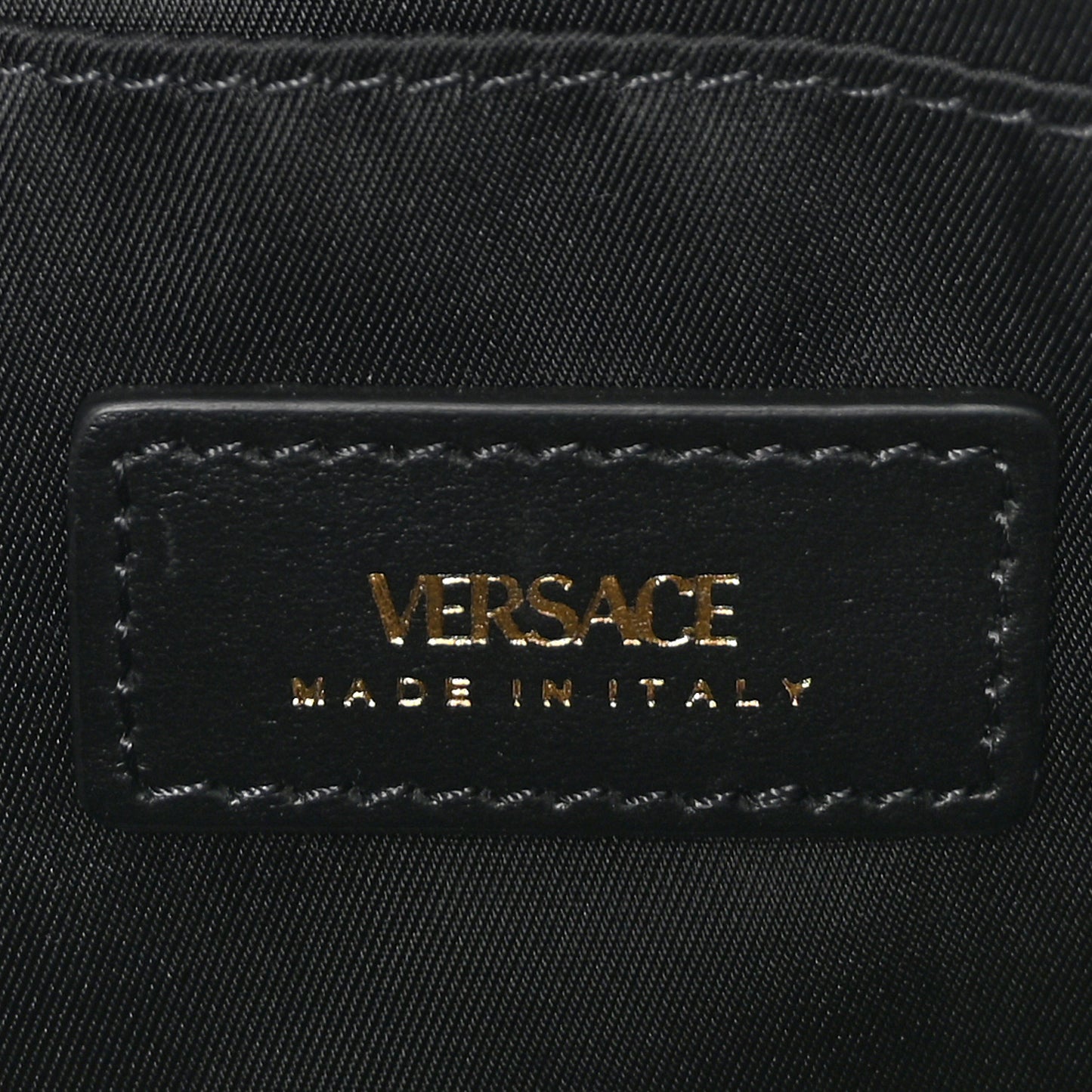 Vitello Baroque Print Wristlet Pouch Black Gold