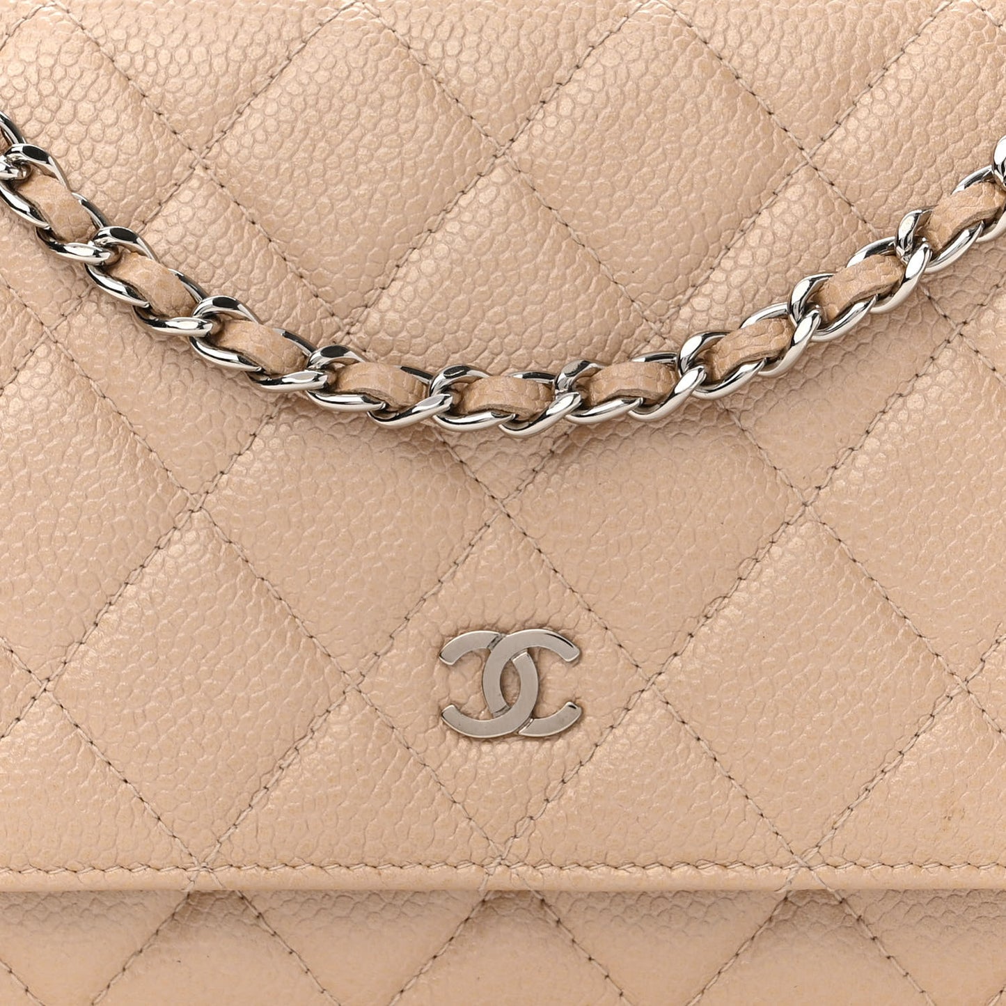 Caviar Quilted Wallet On Chain WOC Beige