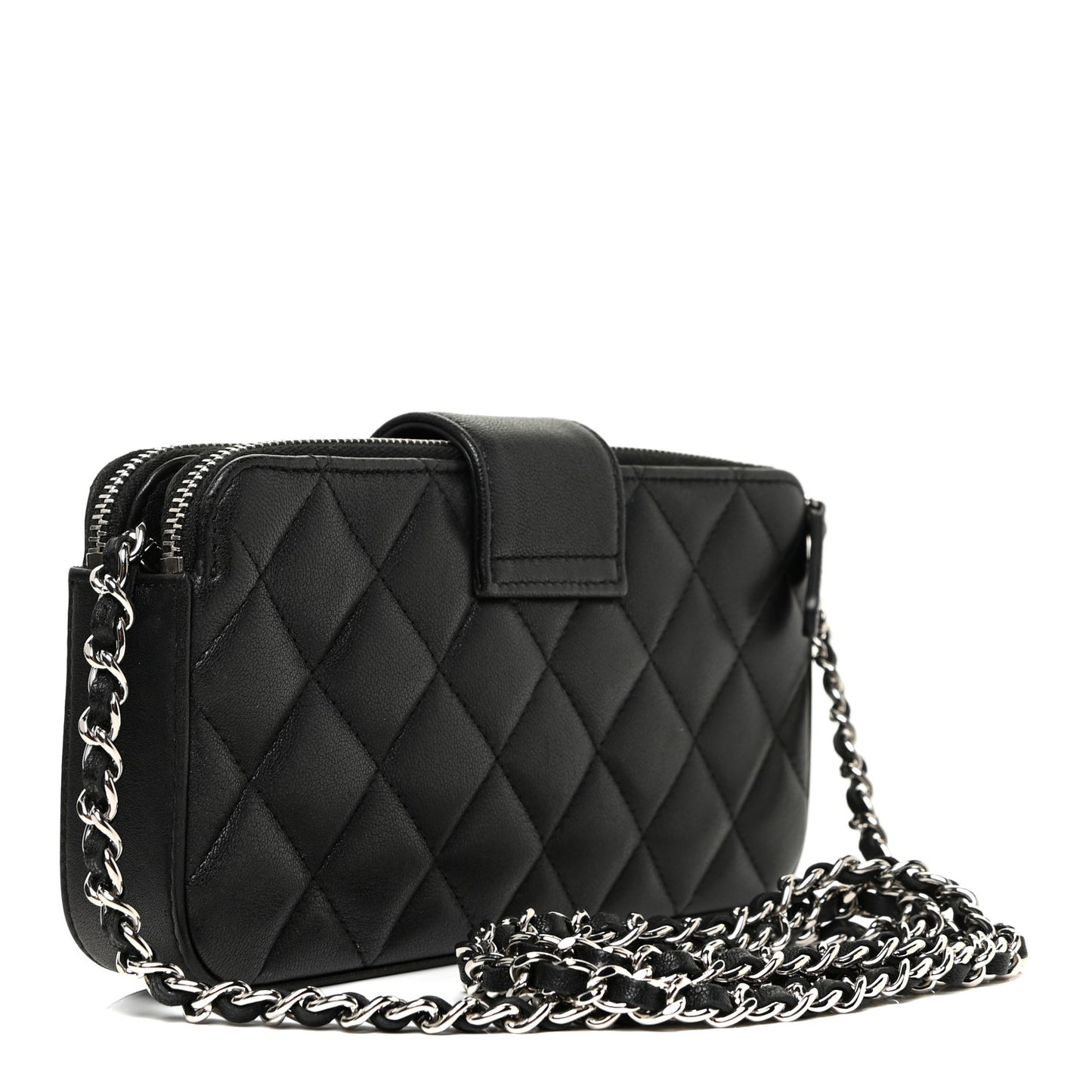 Lambskin Quilted CC Box Clutch With Chain Black