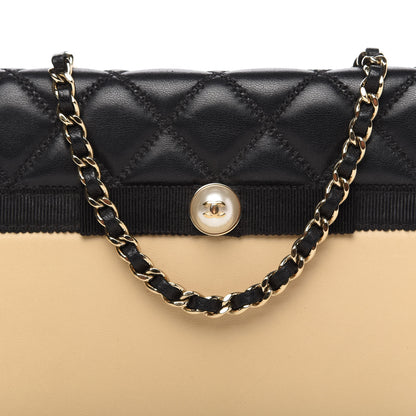 Chanel Lambskin Quilted Wallet On Chain WOC Beige Black 11 of 12