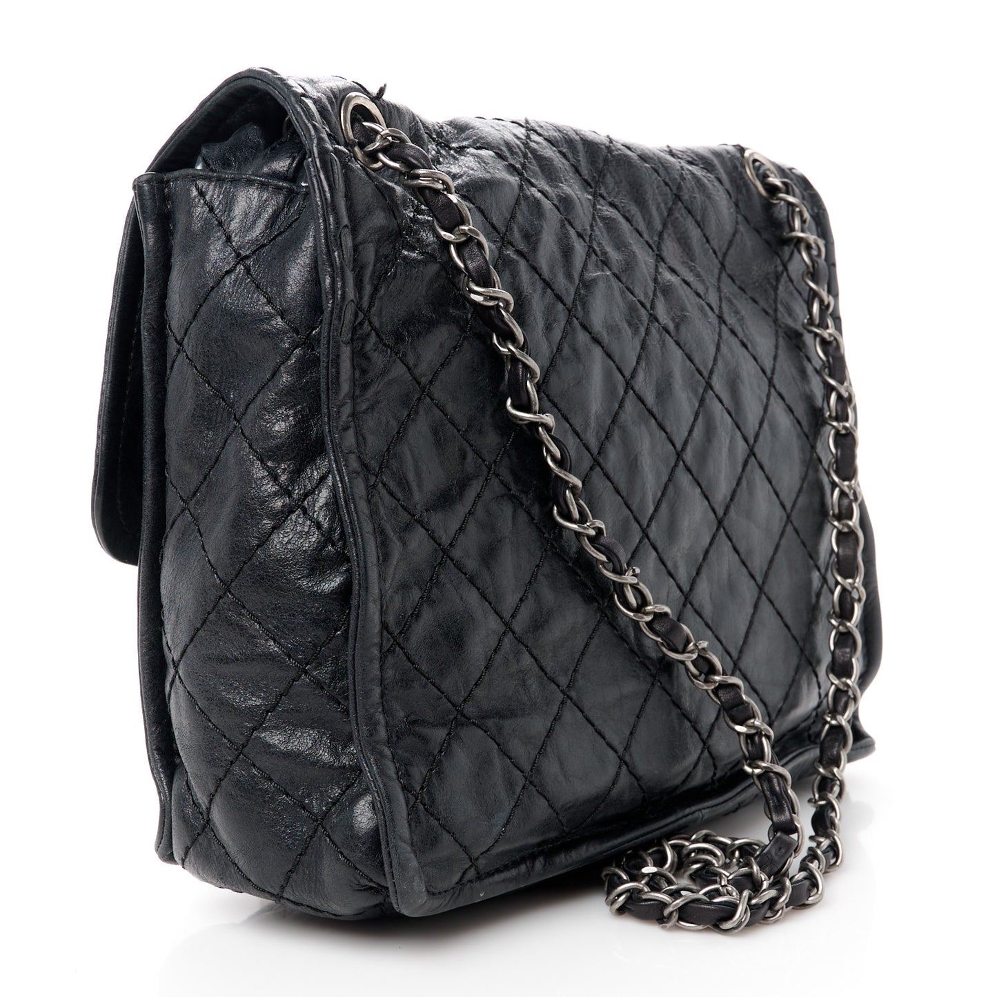 Calfskin Quilted Whipstitch Paris Edinburgh Flap Bag Black