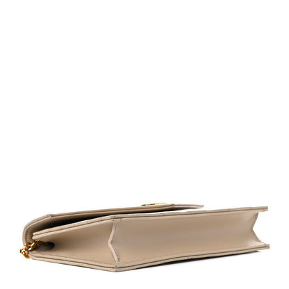 Saint Laurent Grain De Poudre Matelasse Chevron Monogram Envelope Chain Wallet Dark Beige 5 of 16