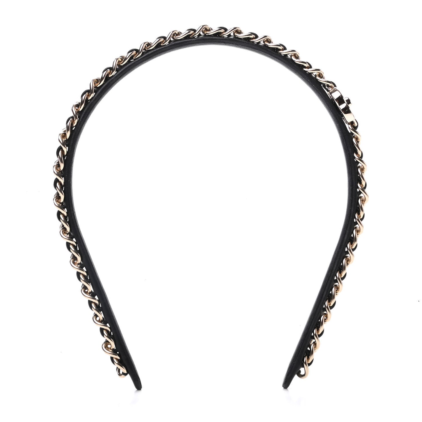 Metal Lambskin CC Turnlock Chain Headband Gold Black