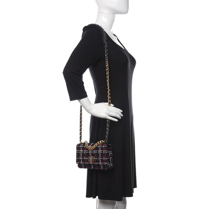 Chanel Wool Tweed Lambskin Quilted 19 Wallet On Chain WOC and Coin Purse Blue White Red 2 of 12