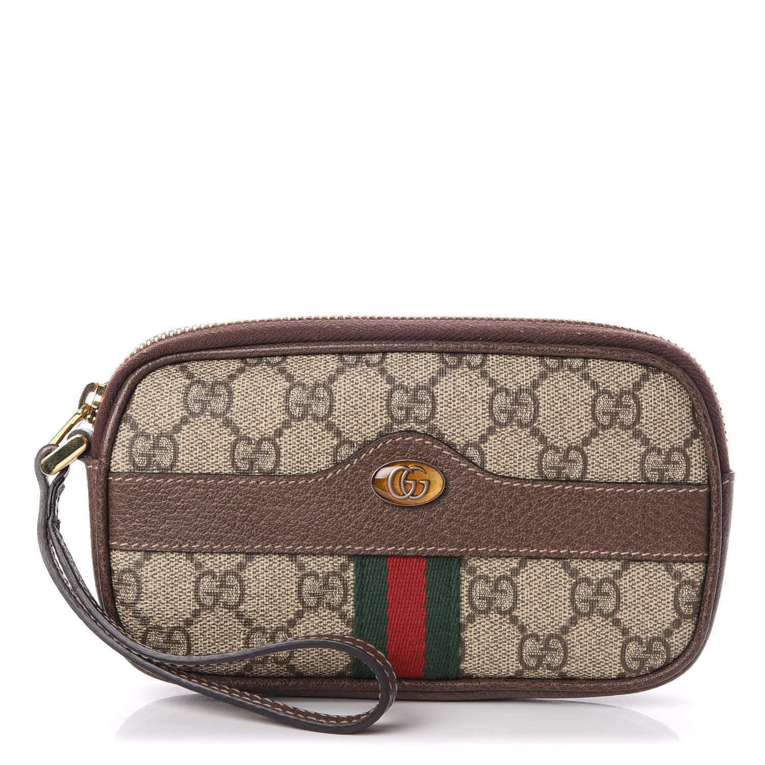Gucci GG Supreme Monogram Ophidia Phone Case Wristlet Brown 1 of 8