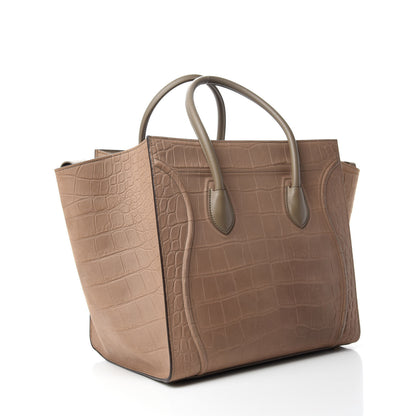 Celine Crocodile Embossed Nubuck Medium Phantom Luggage Beige 3 of 10