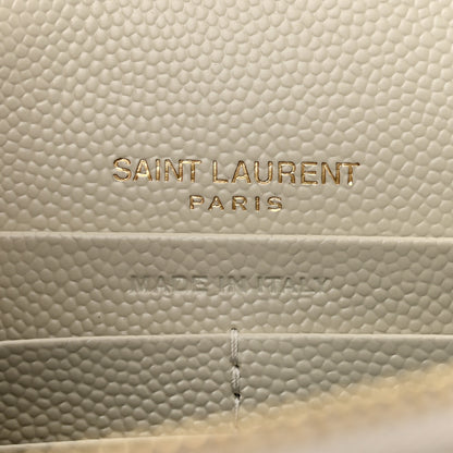Saint Laurent Grain De Poudre Matelasse Chevron Monogram Envelope Chain Wallet Crema Soft 6 of 12