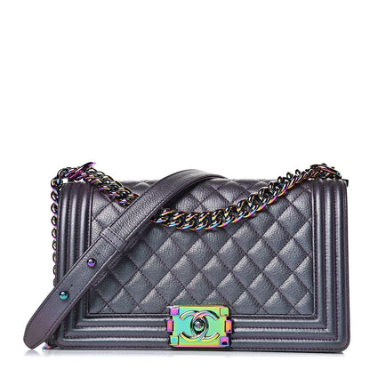 Chanel Iridescent Goatskin Quilted Medium Boy Flap Purple 1 of 10