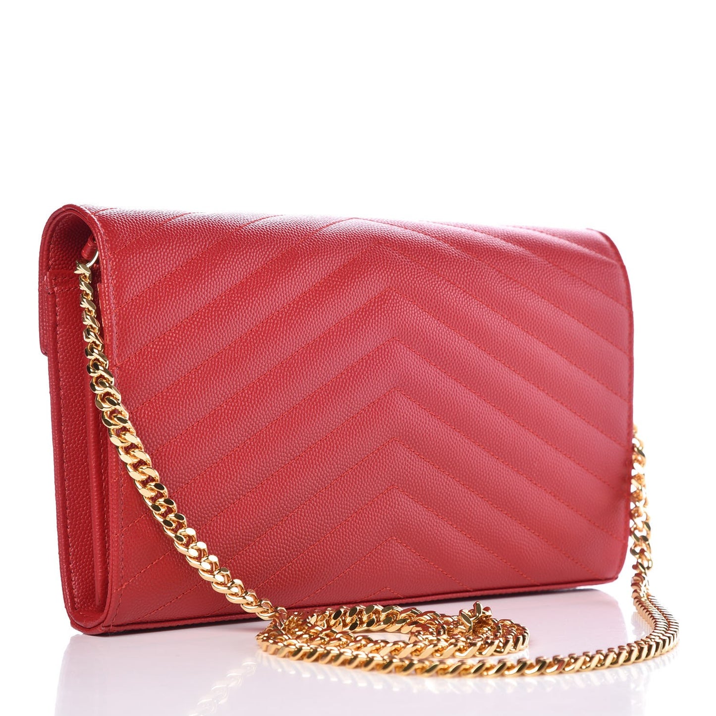 Grain De Poudre Matelasse Chevron Monogram Chain Wallet New Red