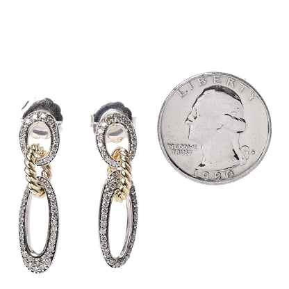 David Yurman Sterling Silver 18K Yellow Gold Diamond Figaro Drop Earrings 2 of 4