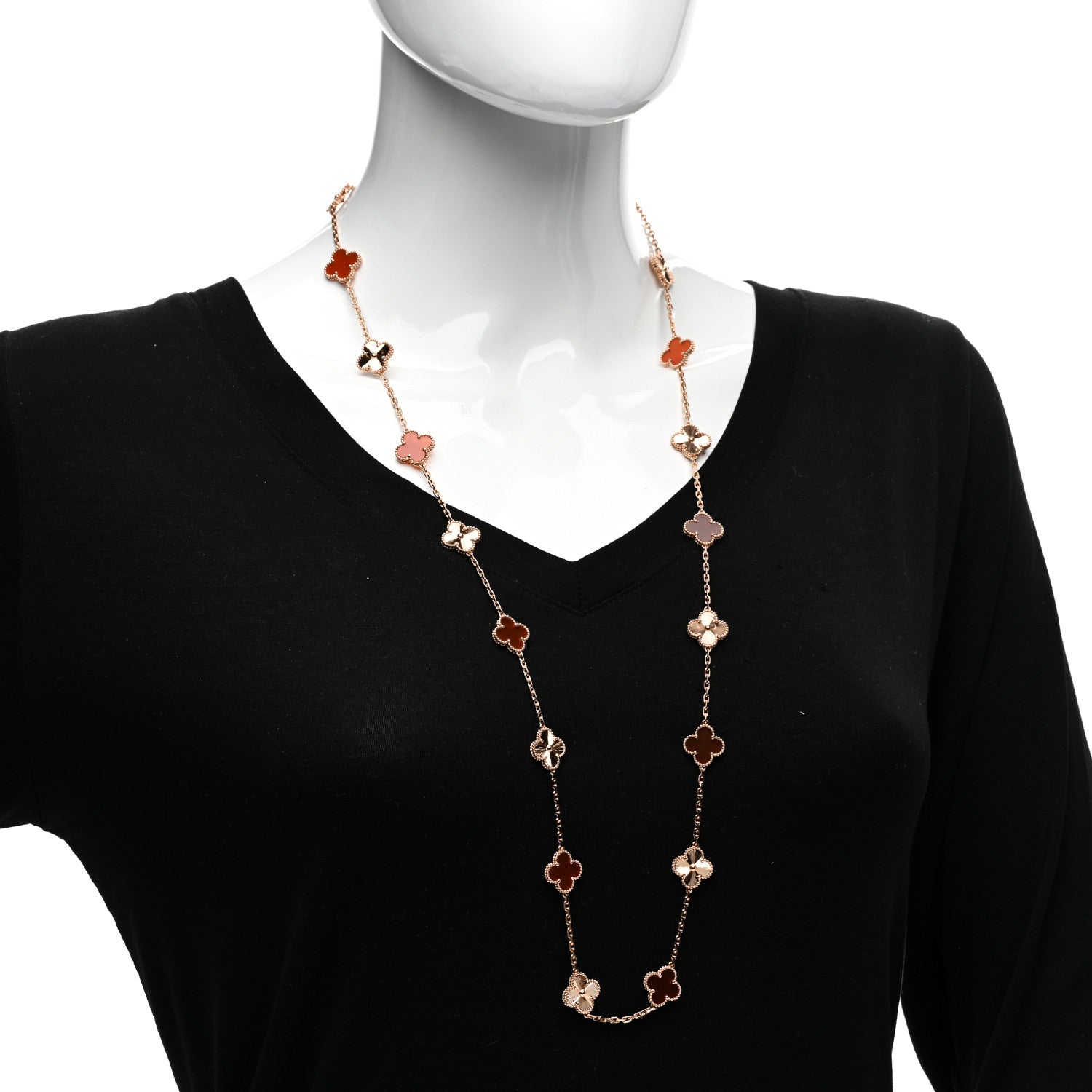 Van Cleef & Arpels 18K Rose Gold Carnelian 20 Motifs Guilloche Vintage Alhambra Necklace 2 of 5