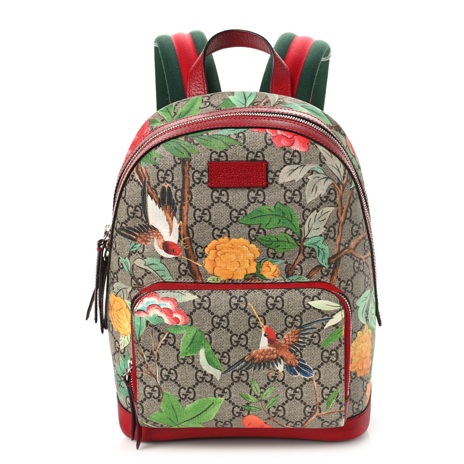 Gucci GG Supreme Monogram Tian Web Small Day Backpack Beige Multicolor Red 1 of 9