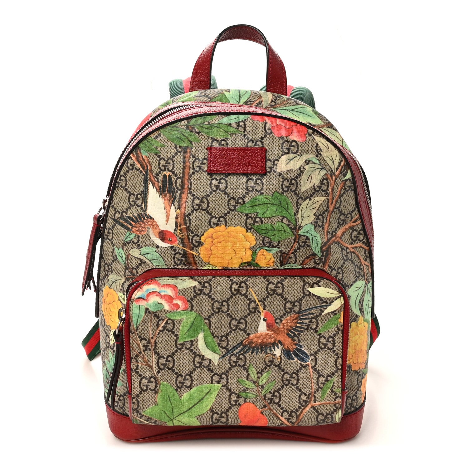 Gucci GG Supreme Monogram Tian Web Small Day Backpack Beige Multicolor Red 1 of 10