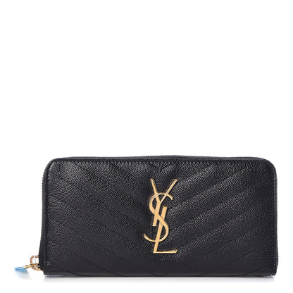 Saint Laurent Grain De Poudre Matelasse Chevron Monogram Zip Around Wallet Black 1 of 7