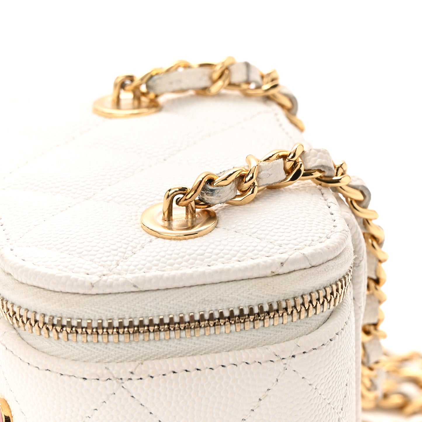 Caviar Quilted Enamel Coco Casino Mini Vanity Case With Chain White