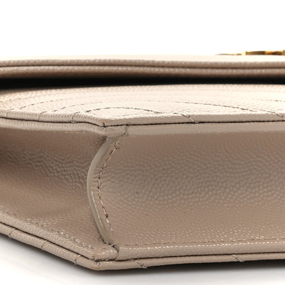 Saint Laurent Grain De Poudre Matelasse Chevron Monogram Envelope Chain Wallet Dark Beige 8 of 9