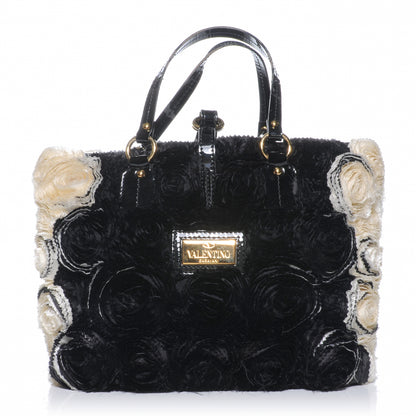 Valentino Garavani Silk Rosier Tote Ivory Black 1 of 6