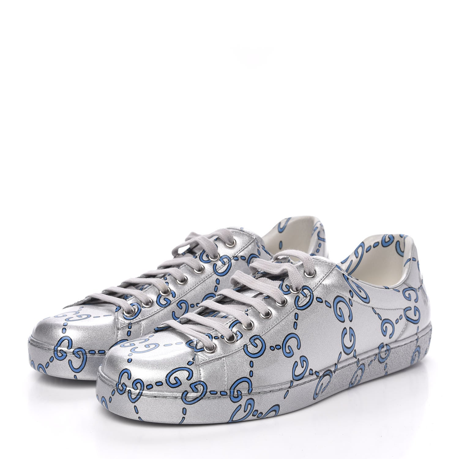Gucci Miro Rubber Wax GucciGhost Print Mens New Ace Sneakers 9 Silver 3 of 9