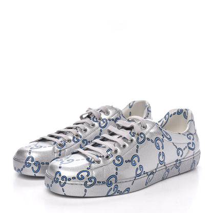Gucci Miro Rubber Wax GucciGhost Print Mens New Ace Sneakers 9 Silver 3 of 9