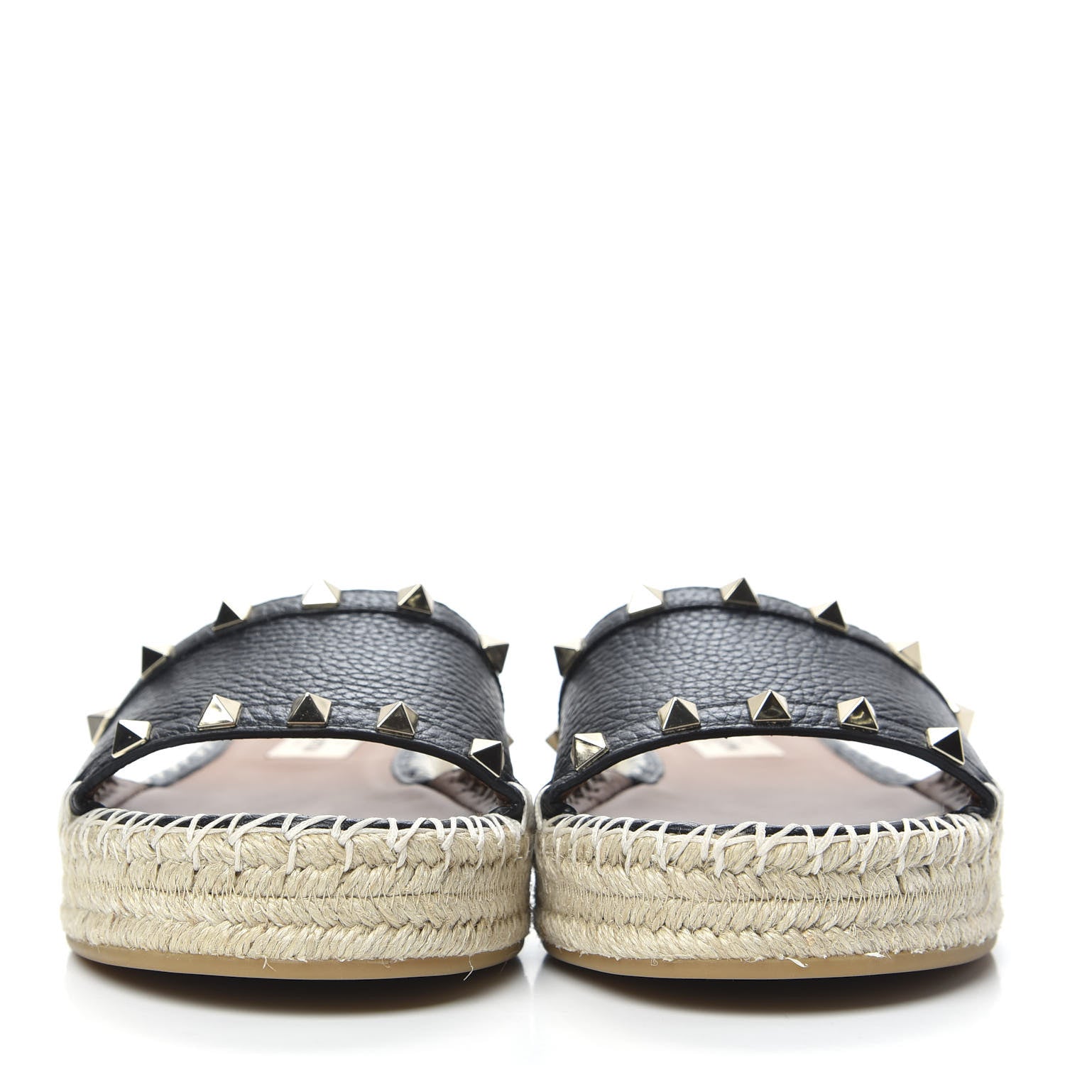 Valentino Garavani Grained Calfskin Rockstud Espadrille Flat Slide Sandals 37 Black 2 of 8