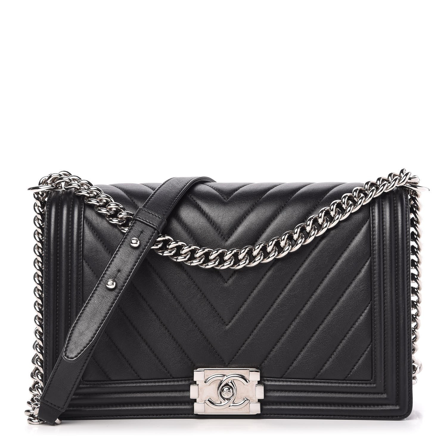 Chanel Calfskin Chevron Quilted New Medium Boy Flap Black 1 of 11