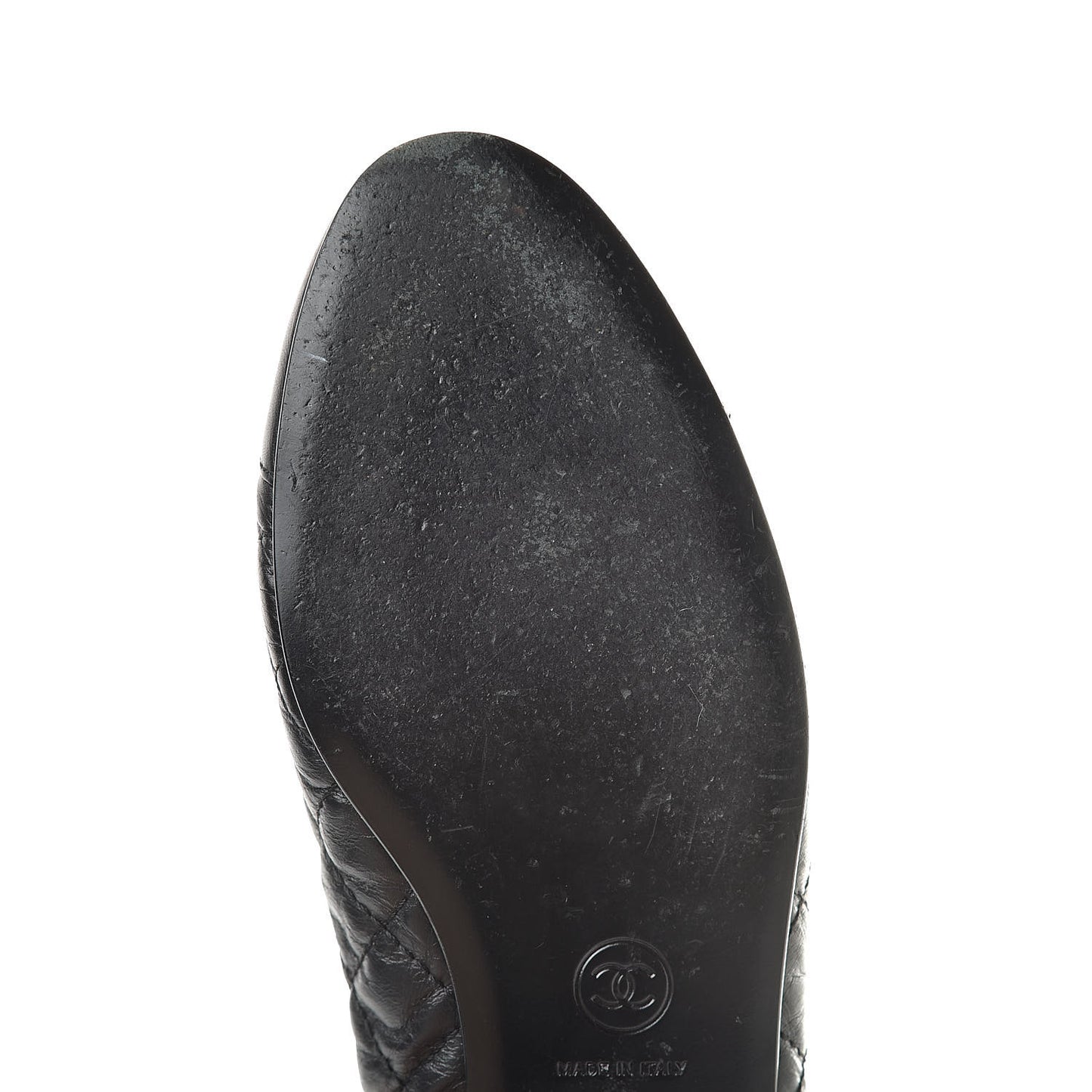 Aged Calfskin Quilted Cap Toe Ballerina Flats 37.5 Black