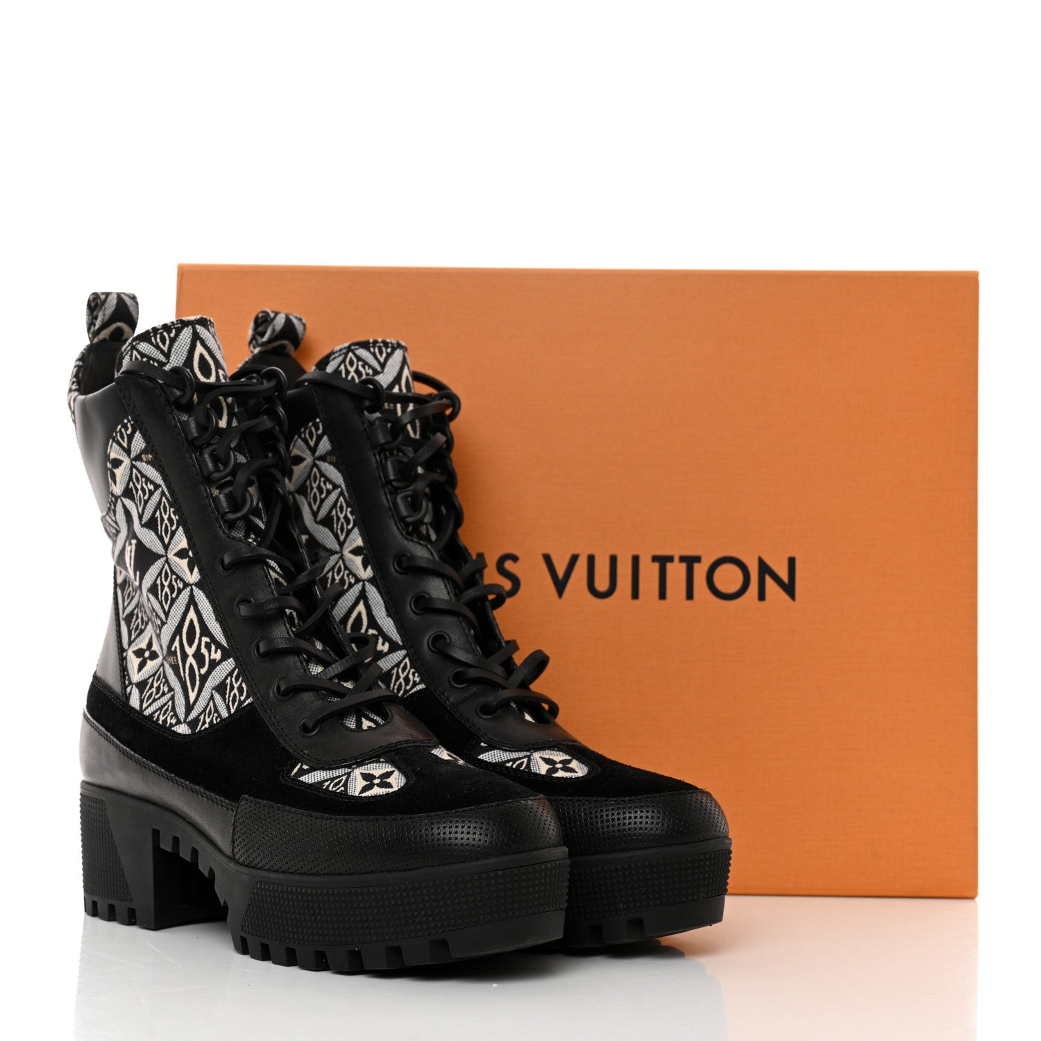 Louis Vuitton Suede Calfskin Jacquard Since 1854 Laureate Platform Desert Boots 38 Black 9 of 9