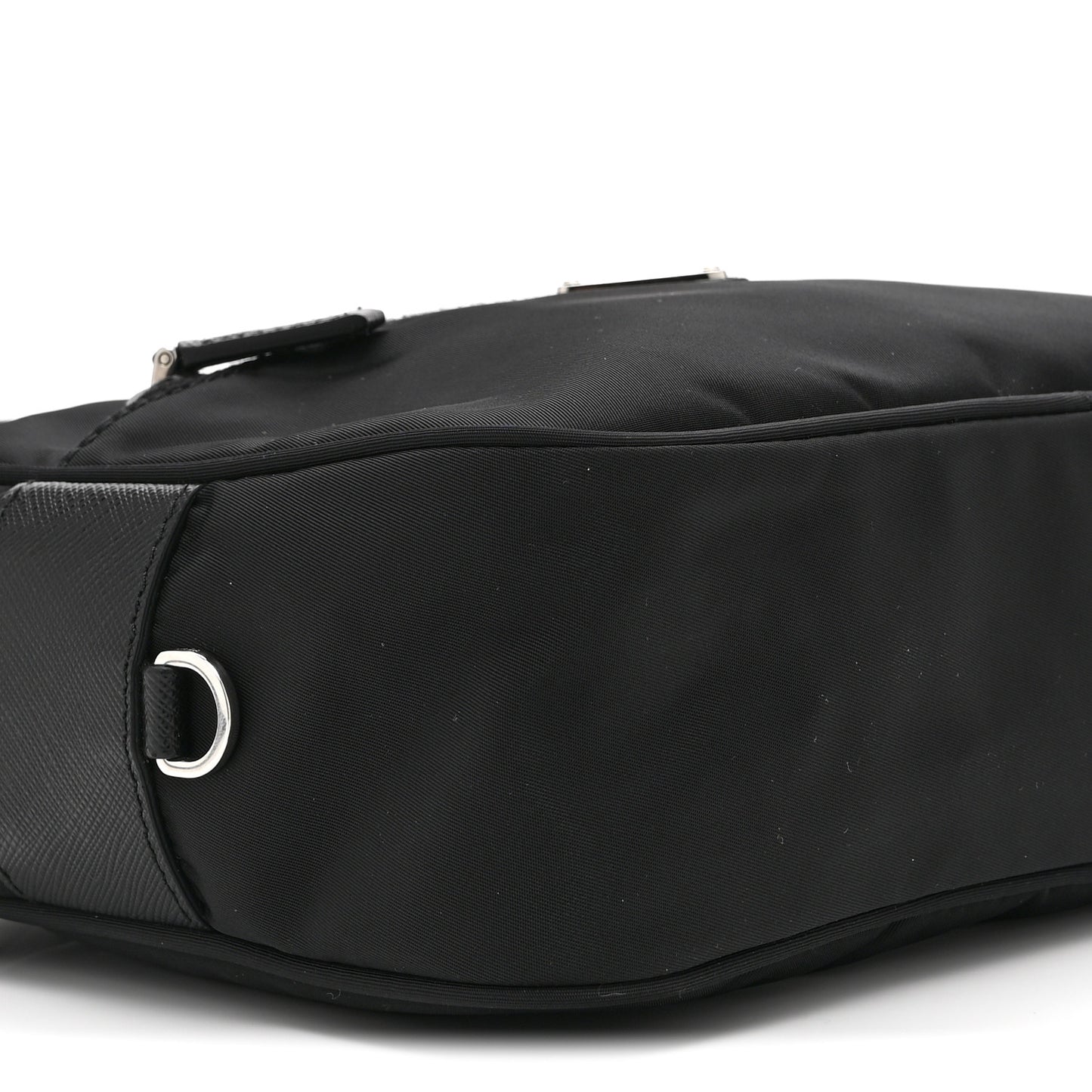 Re-Nylon Vela Saffiano Pocket Double Zip Shoulder Bag Black