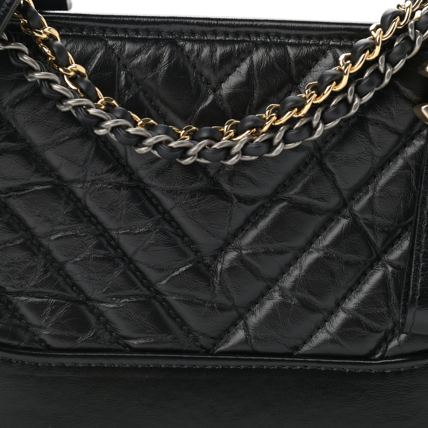 Aged Calfskin Chevron Quilted Small Gabrielle Hobo Black