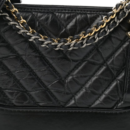 Chanel Aged Calfskin Chevron Quilted Small Gabrielle Hobo Black 8 of 11