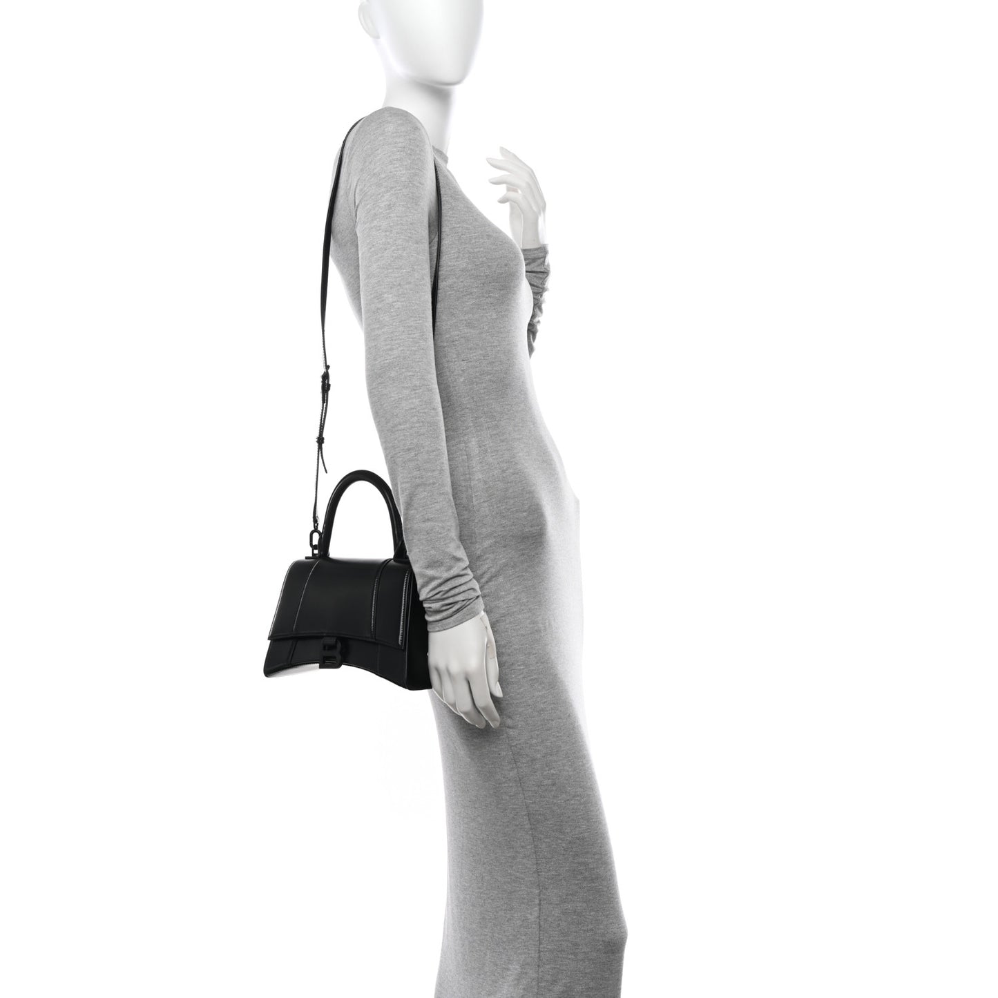 Shiny Box Calfskin Monochrome Small Hourglass Top Handle Bag Black