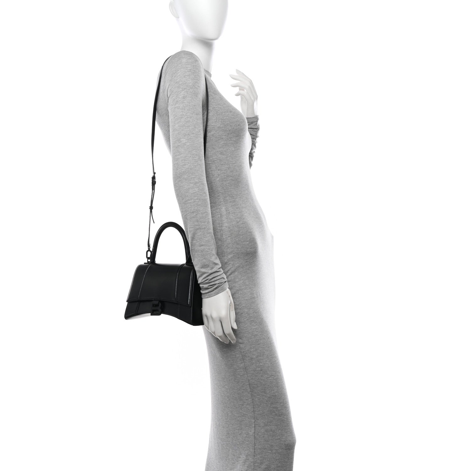 Balenciaga Shiny Box Calfskin Monochrome Small Hourglass Top Handle Bag Black 2 of 14