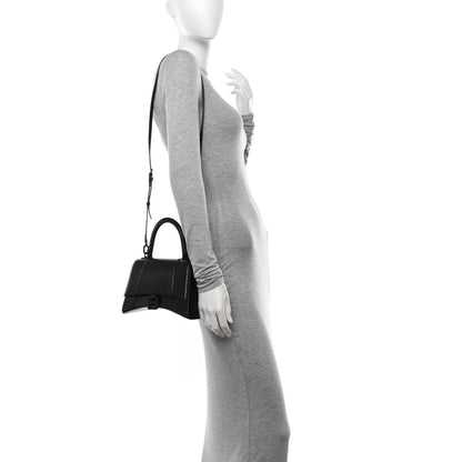 Balenciaga Shiny Box Calfskin Monochrome Small Hourglass Top Handle Bag Black 2 of 14