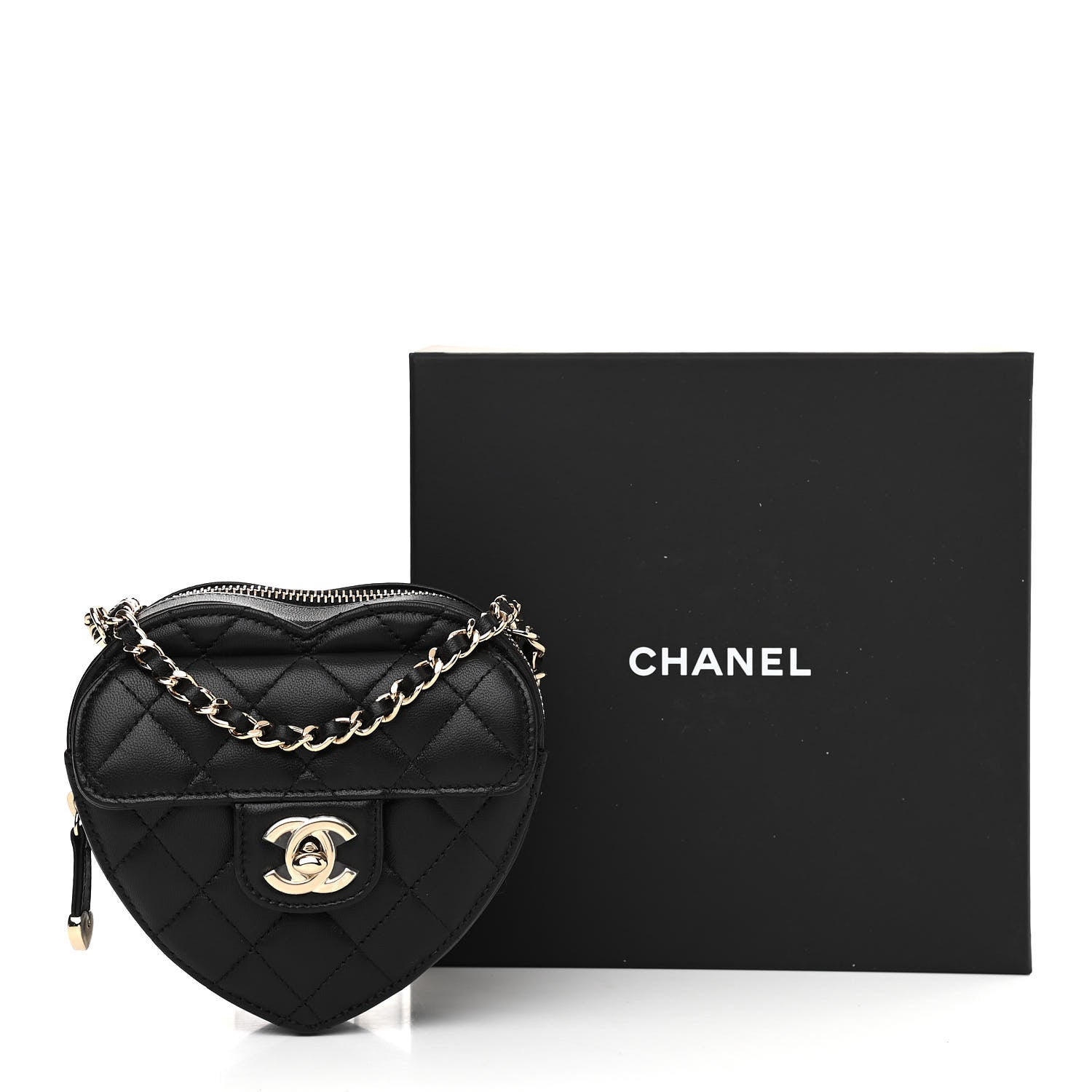 Chanel Lambskin Quilted CC In Love Heart Clutch With Chain Black 11 of 11