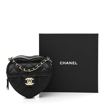 Chanel Lambskin Quilted CC In Love Heart Clutch With Chain Black 11 of 11