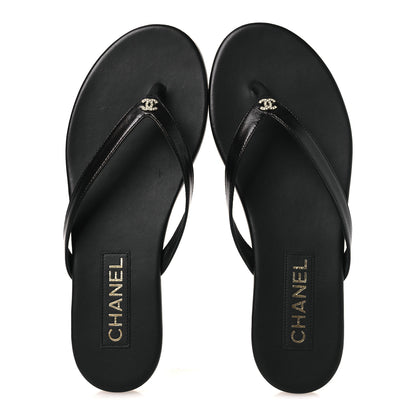 Chanel Shiny Lambskin Crystal CC Thong Sandals 38.5 Black 2 of 11