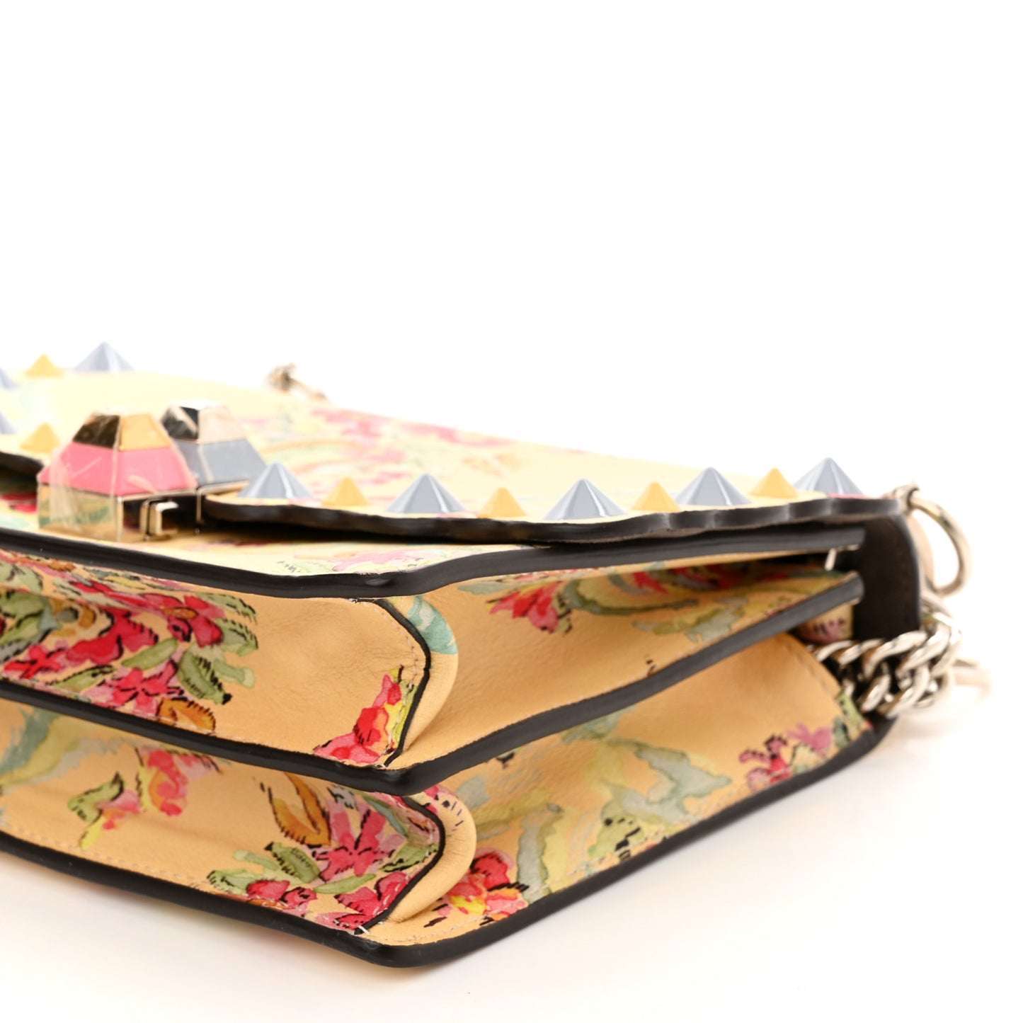 Vitello Marie Antoinette Print Scalloped Mix Studded Small Kan I Shoulder Bag Panna Multicolor