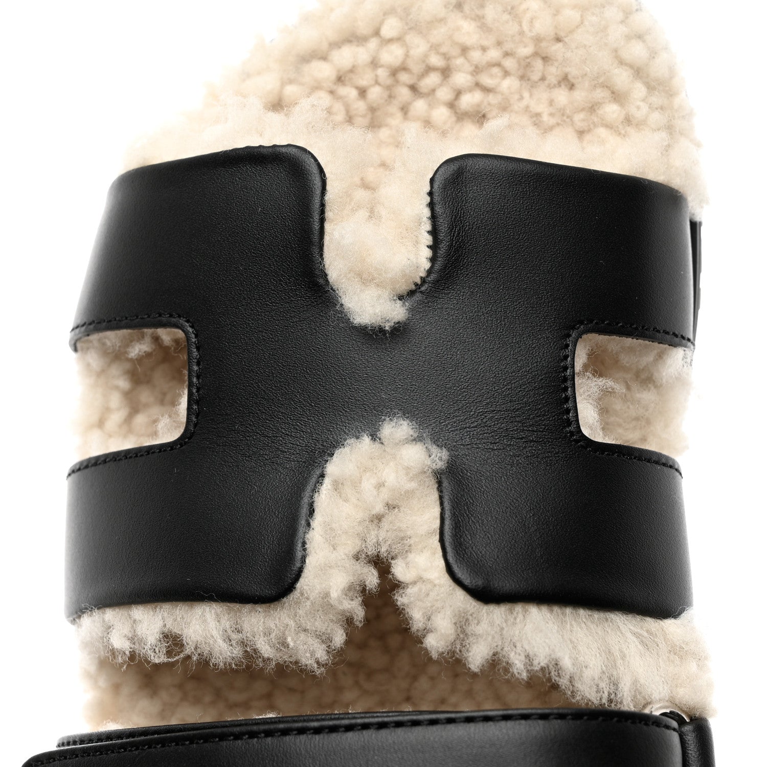Hermes Calfskin Woolskin Womens Chypre Sandals 36 Black Ecru 10 of 11