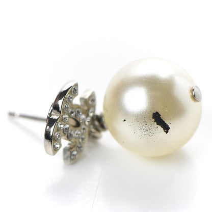 Chanel Crystal Pearl CC Drop Earrings Silver 5 of 6