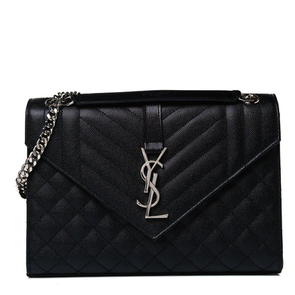 Saint Laurent Grain De Poudre Textured Mixed Matelasse Triquilt Medium Monogram Satchel Black 1 of 8