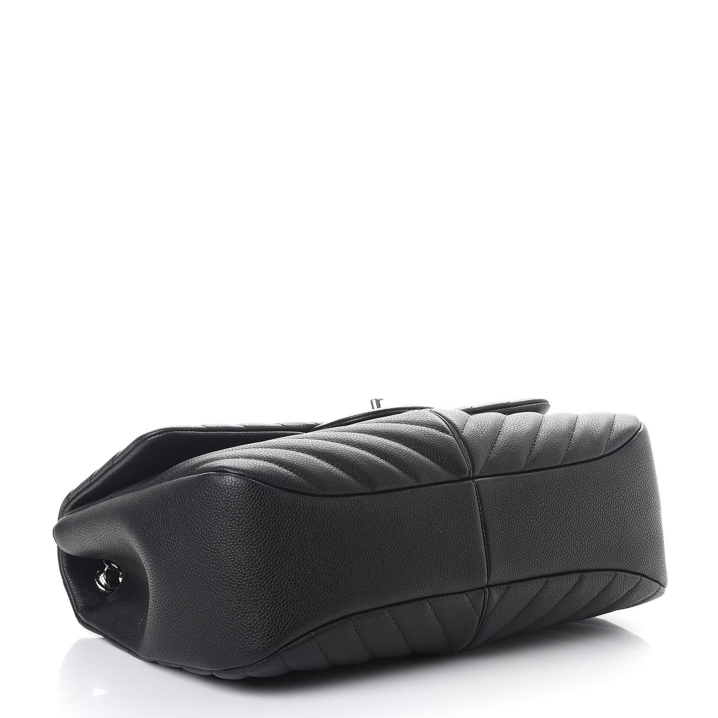 Caviar Chevron Quilted Large Puffy CC Flap Black