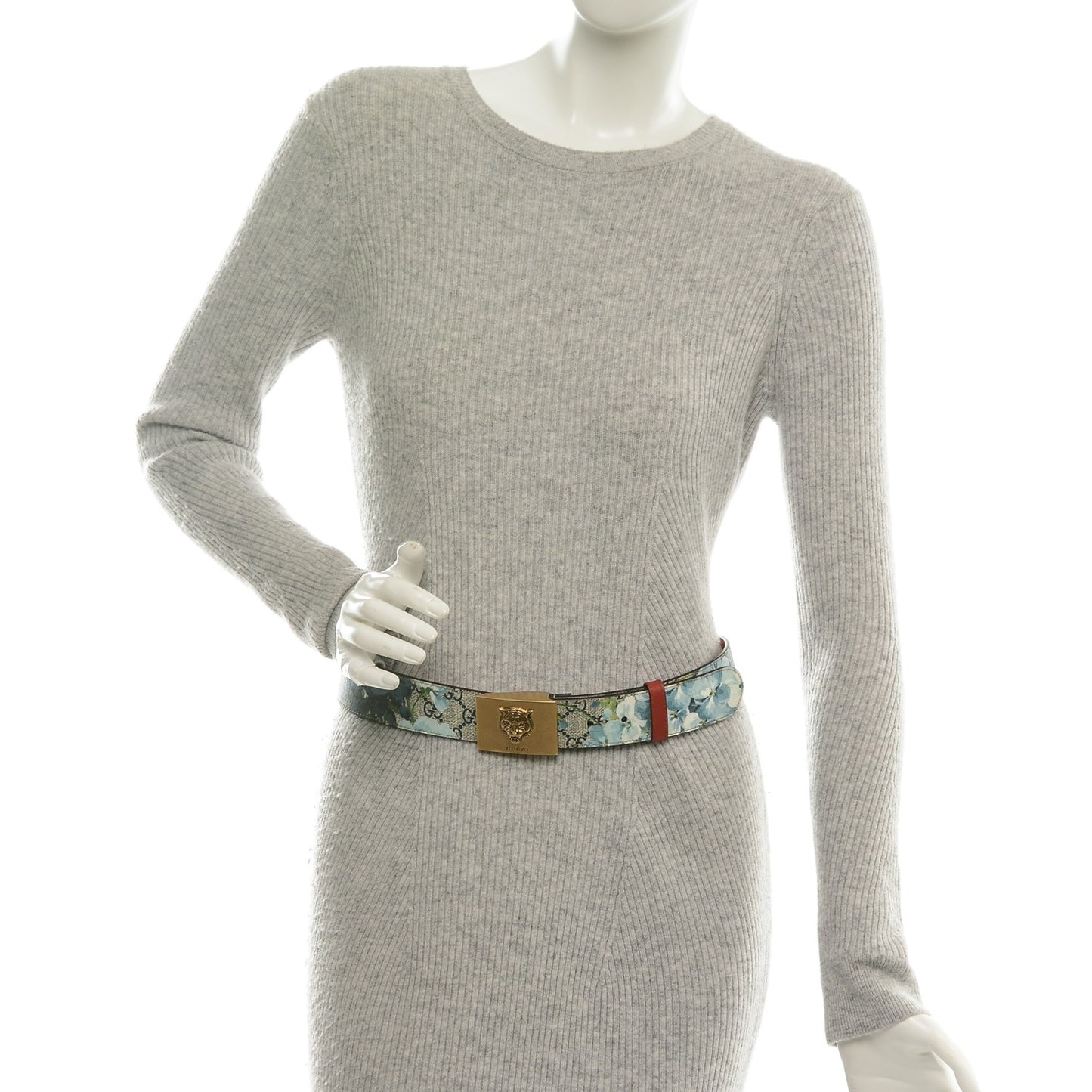 GG Plus Monogram Blooms Plaque Belt 80 32 Blue