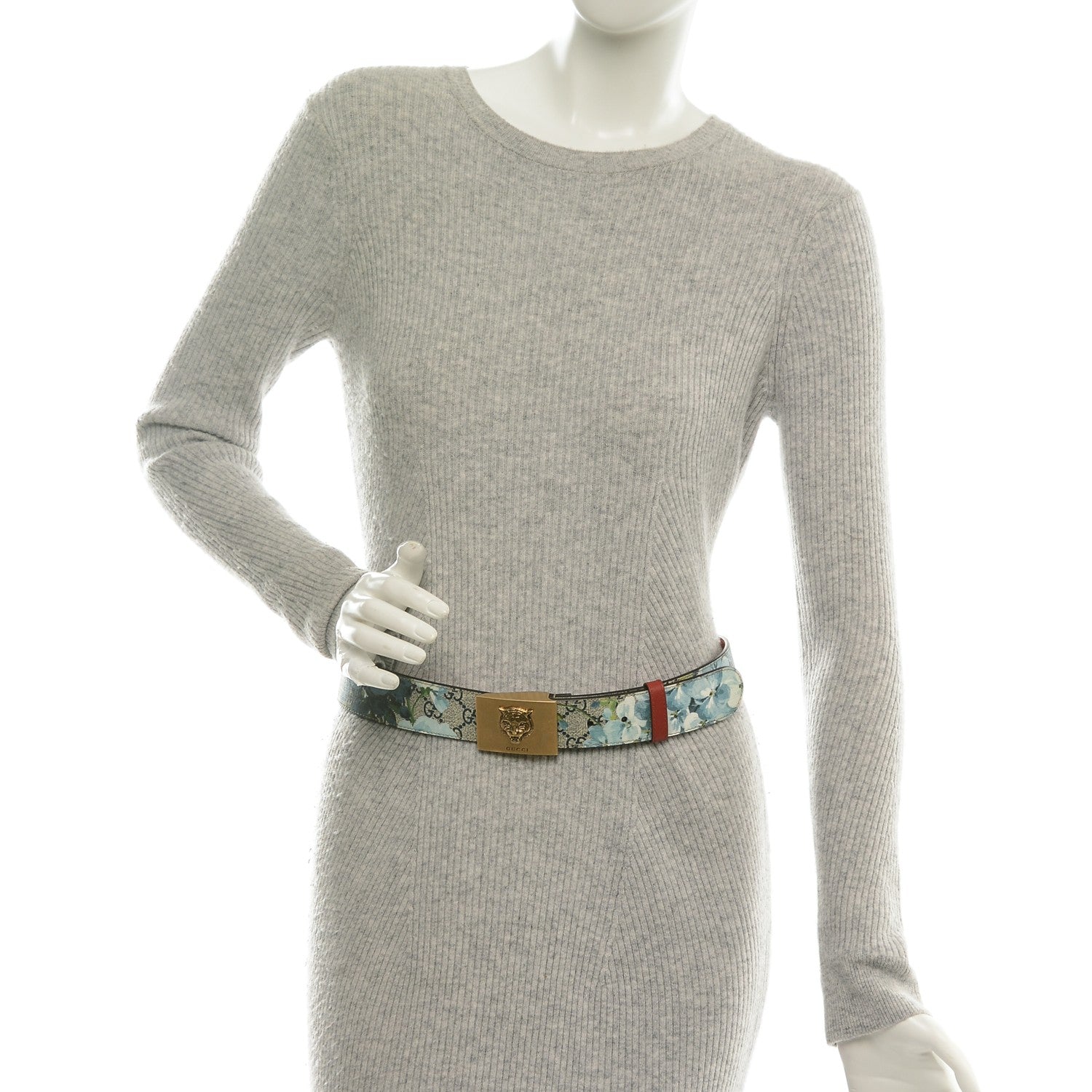 Gucci GG Plus Monogram Blooms Plaque Belt 80 32 Blue 2 of 6