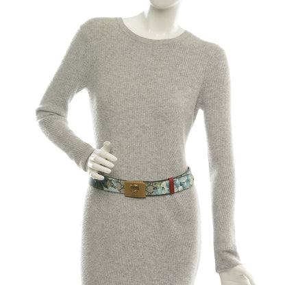 Gucci GG Plus Monogram Blooms Plaque Belt 80 32 Blue 2 of 6